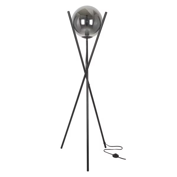 1Lt Incand Floor Lamp Matte Black W/Smoked Glass, Dainolite, Mfr#: PAM-601F-MB